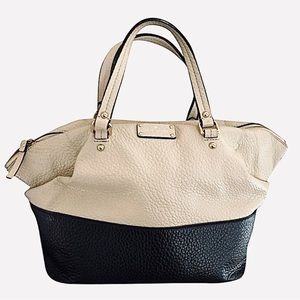 KATE SPADE || Grove Court Blaine Pebbled Leather Large Tote in Black + Ecru
